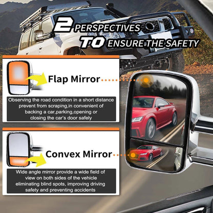 1 Pair Chrome Extendable Towing Mirrors for Toyota Landcruiser 200 No Indicator