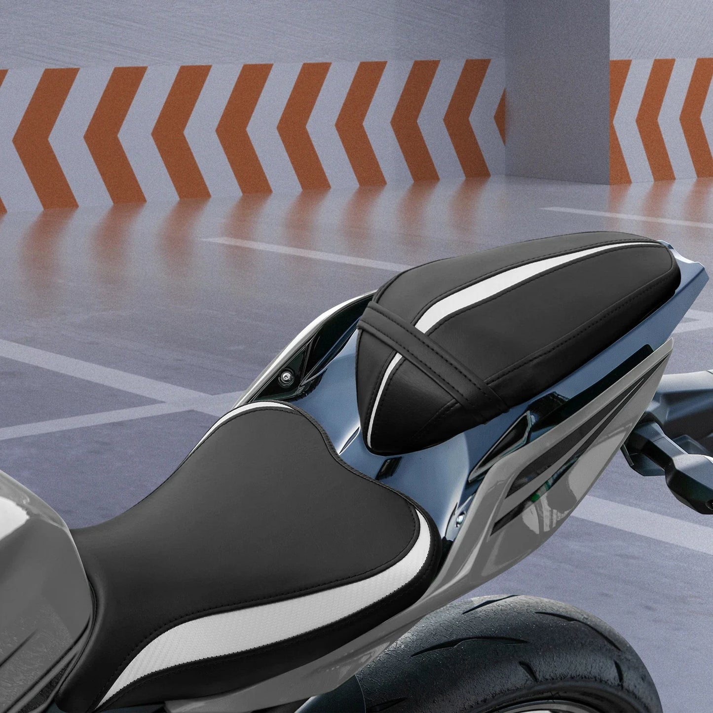 Black White Driver Passenger Seat for Kawasaki Ninja 400 (2018-2023)