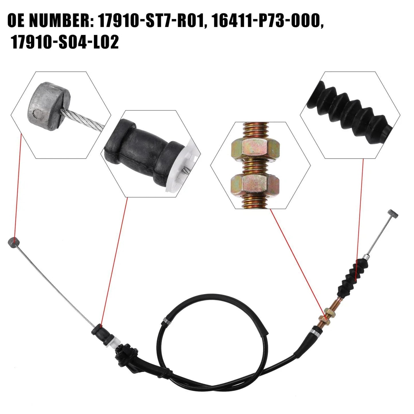Throttle Cable for Honda Civic B16A 1992-2000 - Black Replacement 2 x Cables