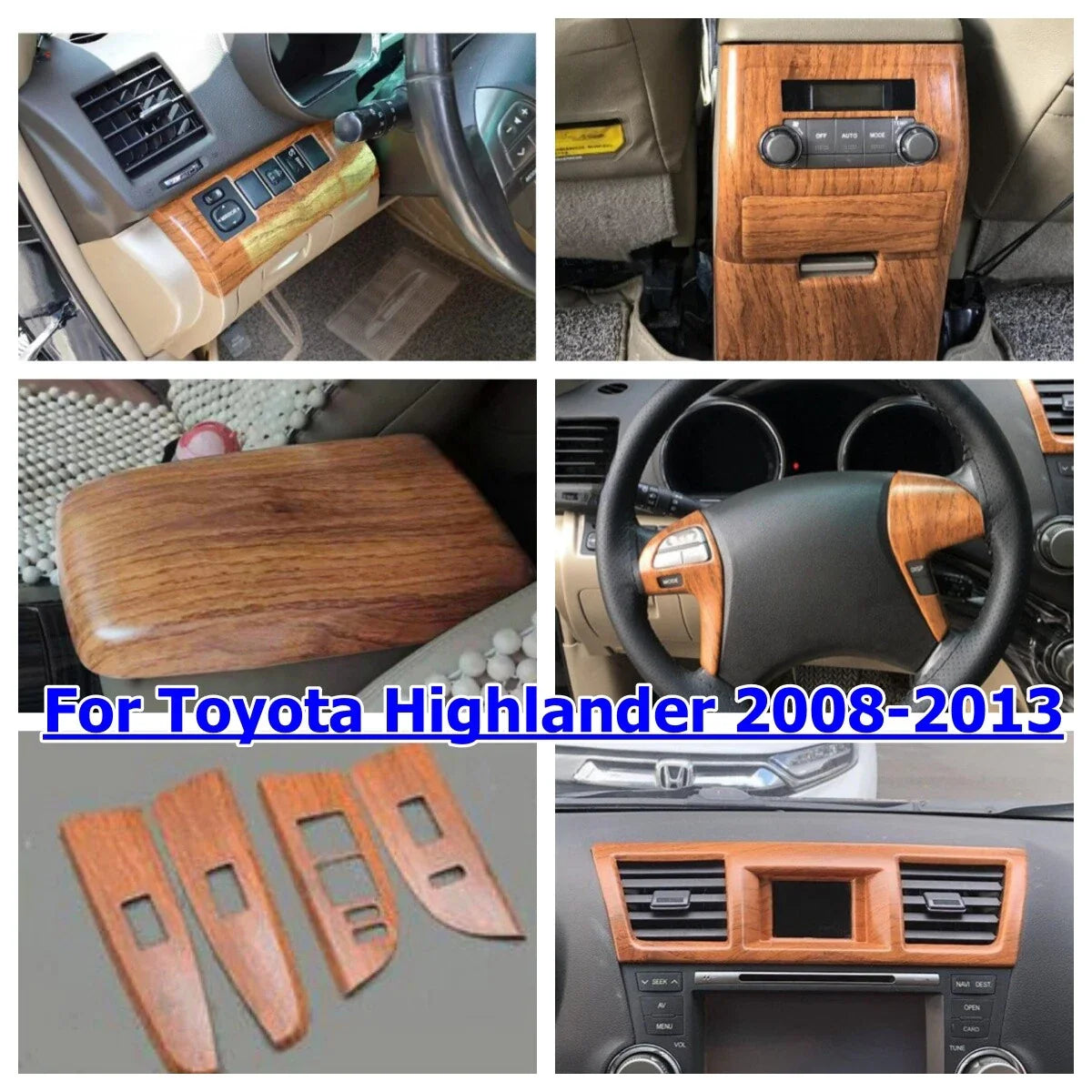 Yellow Wood Grain Panel Cover Trim for Toyota Highlander (2008–2013)