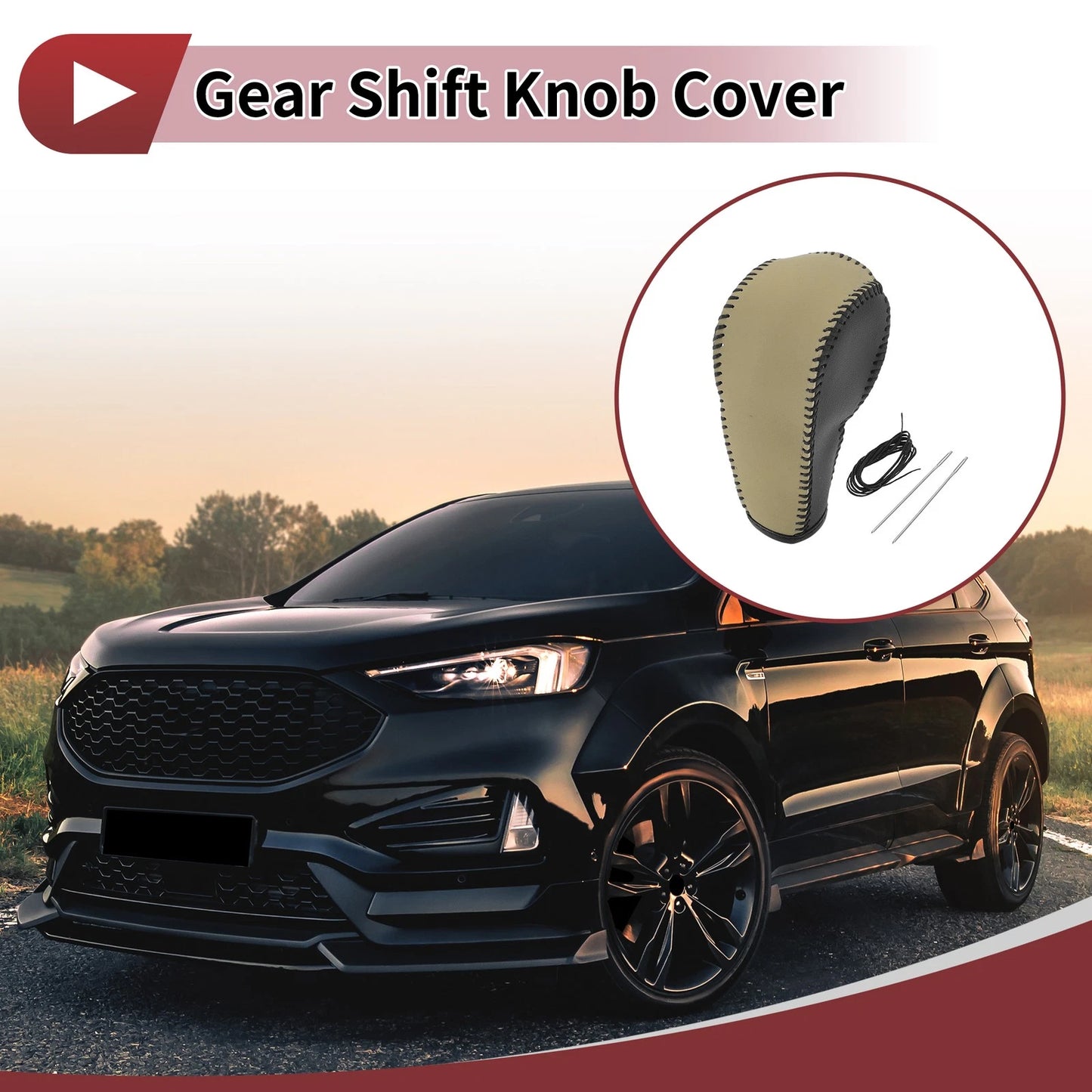 1Pc Gear Shift Knob Cover for Ford Edge (2011–2014) Beige Faux Leather