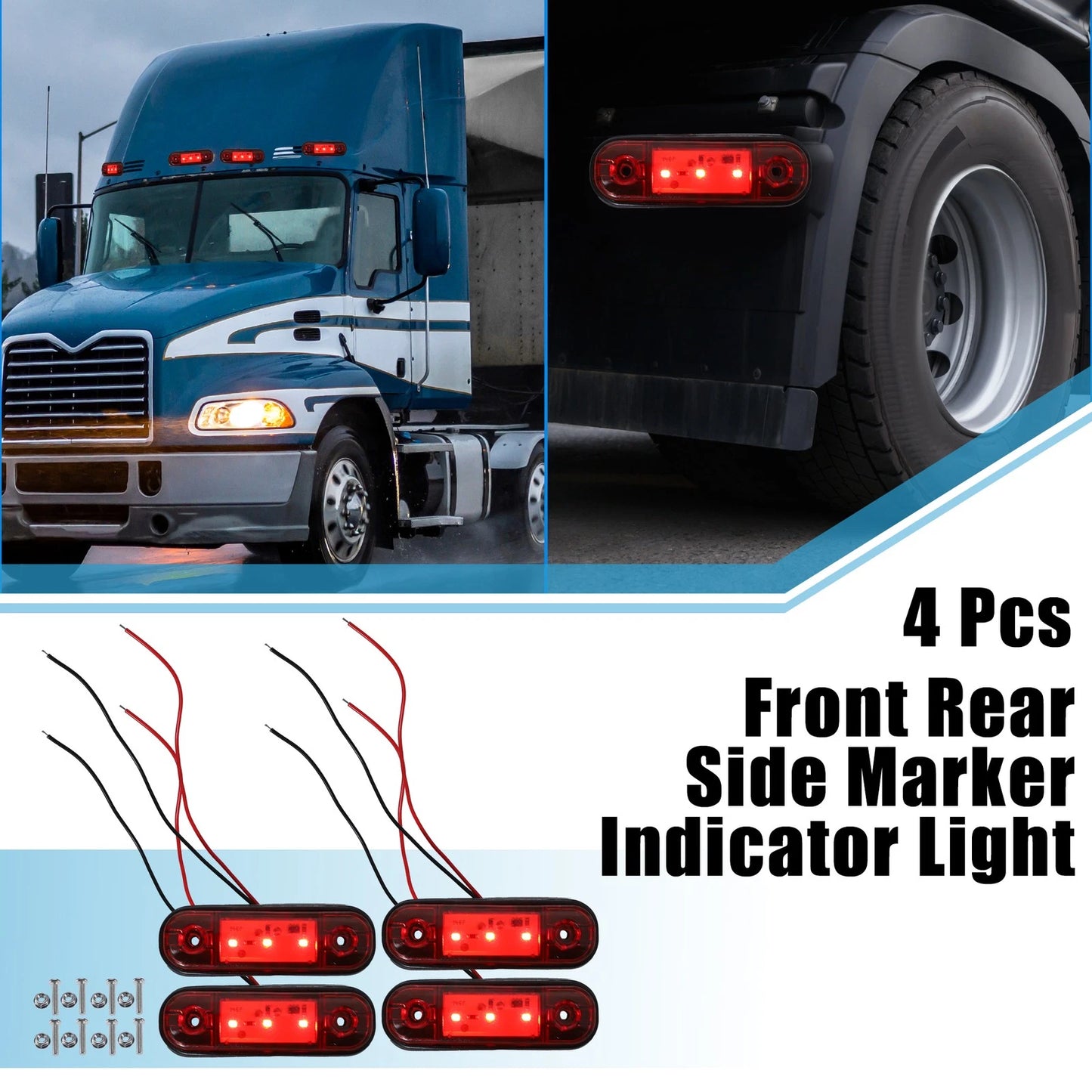 Set of 4 LED Side Marker Lights for Truck Camper Van (Red)
