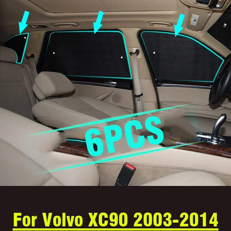 6 x Side Window Privacy Sunshade Black Silver for Volvo XC90 (2003–2014)