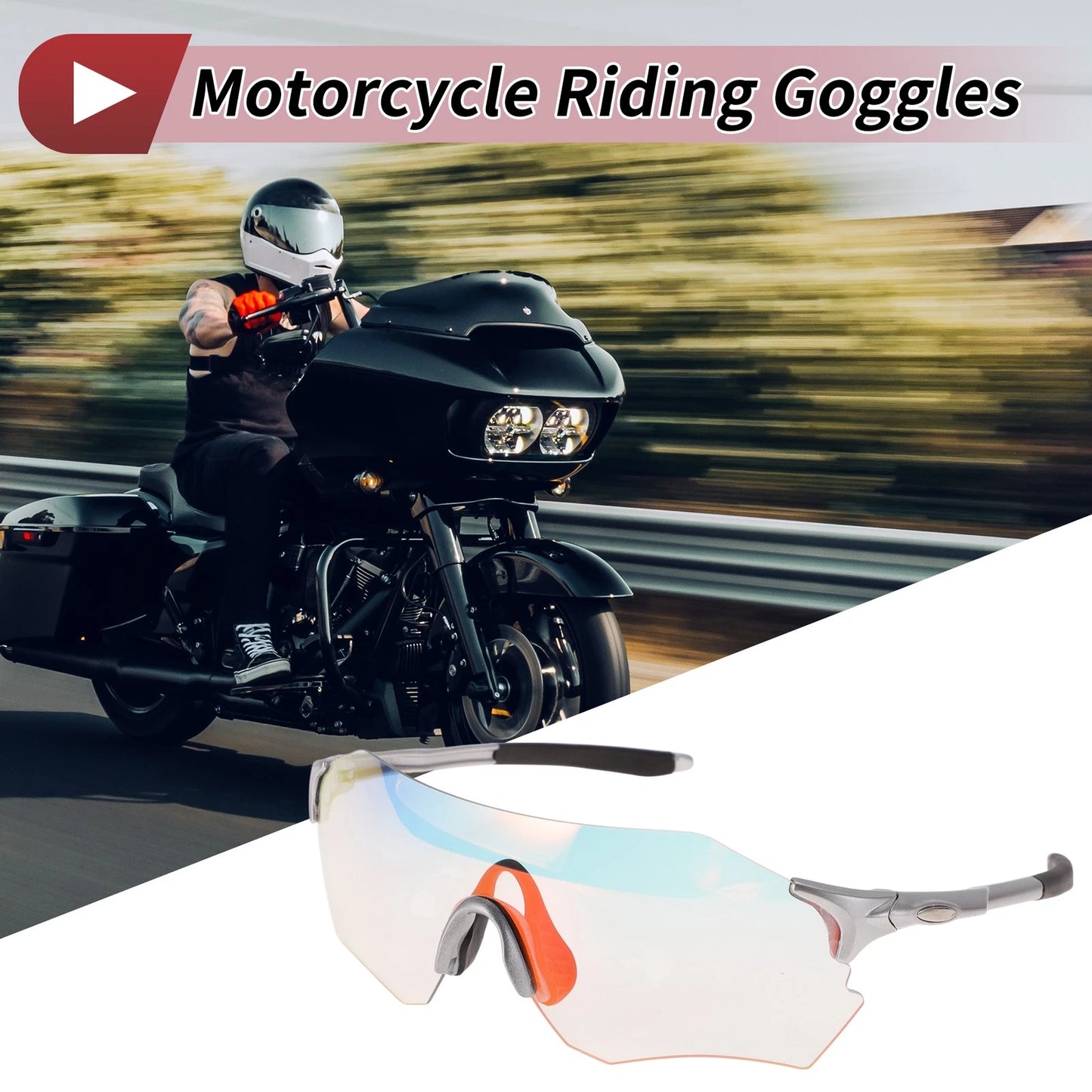 Set of 1 Motorcycle Riding Goggles for Various Models (Light Red Lens)