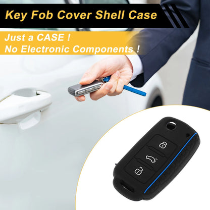 Silicone Car Key Case for VW Up (2011–2023) - Black Blue, 3 Buttons