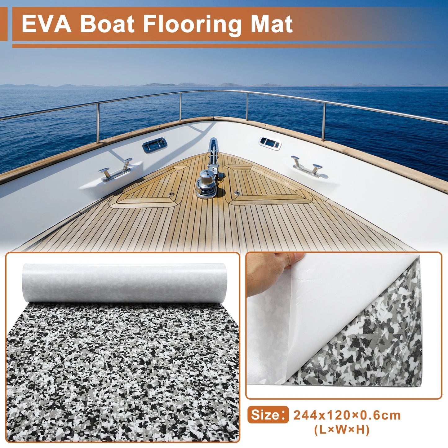 Boat Flooring Strip for Marine Use (96.06"L x 47.24"W) - Camouflage Black