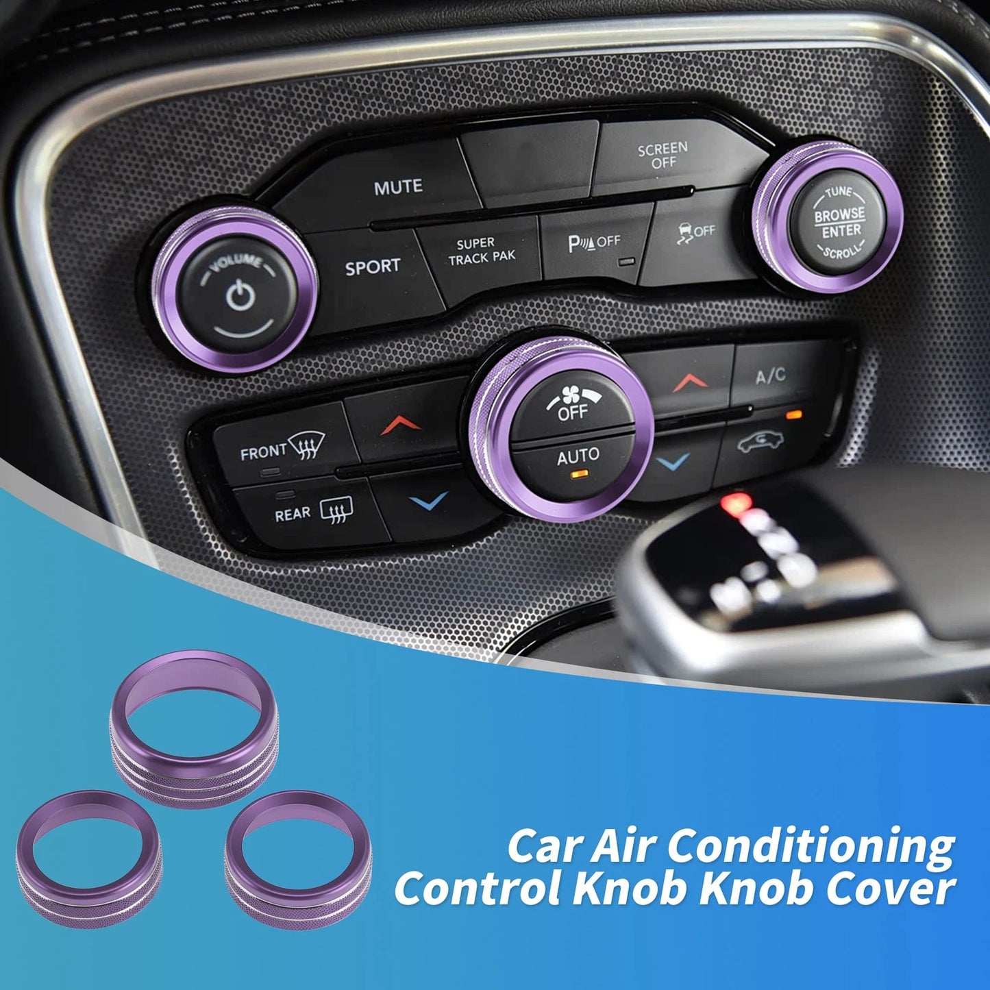 3X Control Switch Knob Button Cover Trim Ring for Dodge Charger (2011–2023) Purple