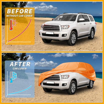 Waterproof Car Cover for Toyota Sequoia (210D-PU, Orange, with Zipper)