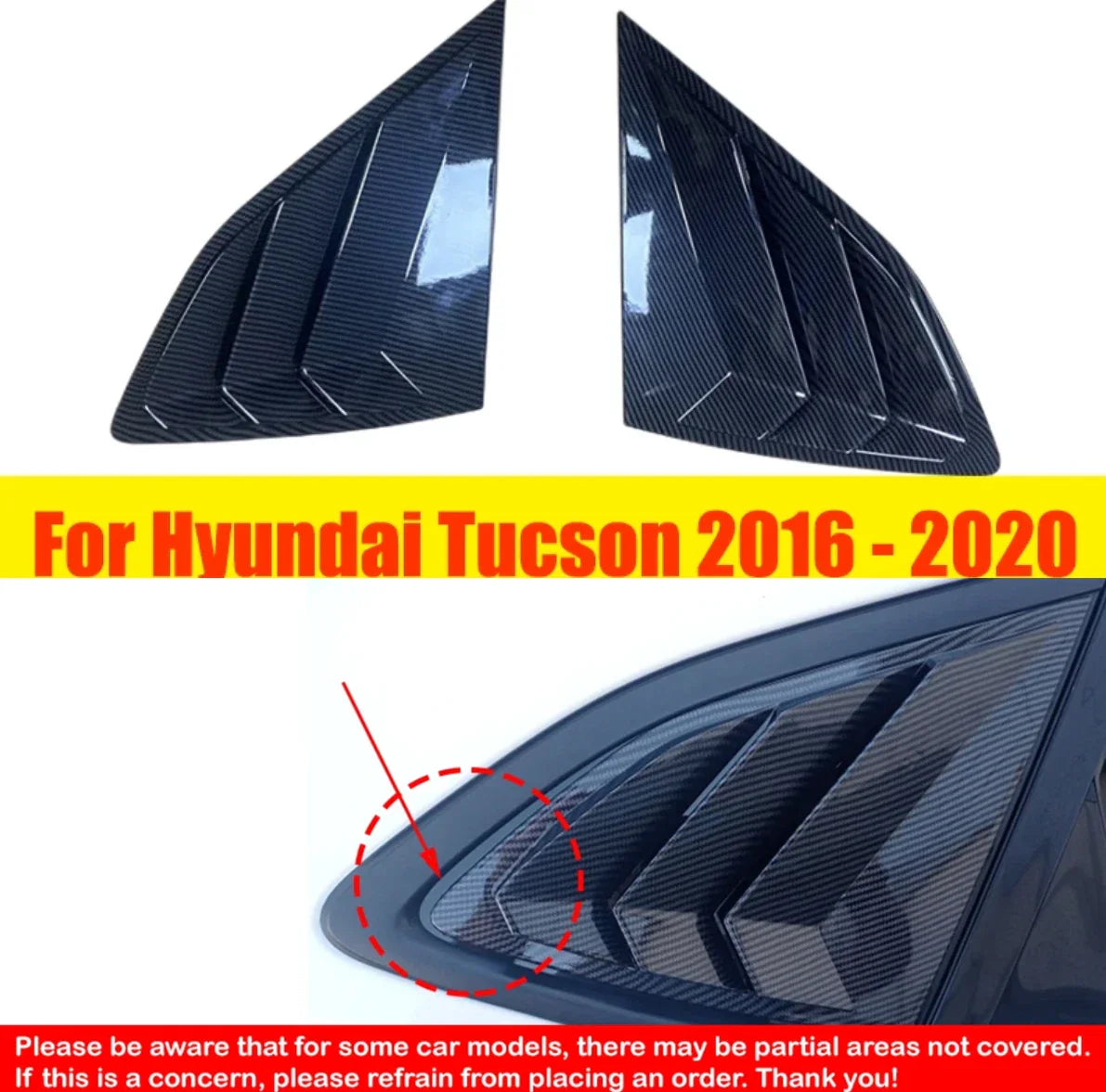 Carbon Fiber Window Quarter Louver Cover Trim for Hyundai Tucson (2016–2020)