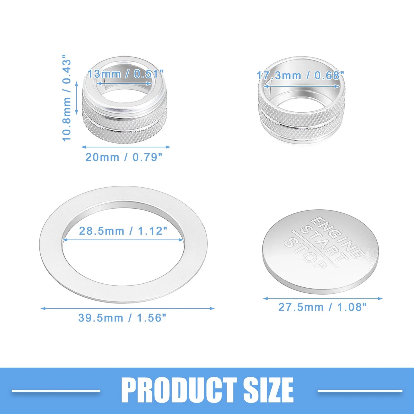 3pcs Volume Switch Knob Cover for Honda Civic (2022–2023) Silver Tone