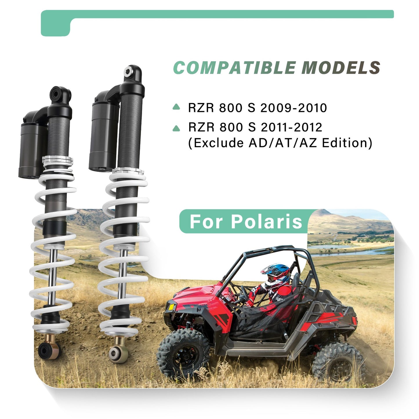 Set of 2 Front & Rear Air Shock Absorbers for Polaris RZR S 800 (2009–2012)