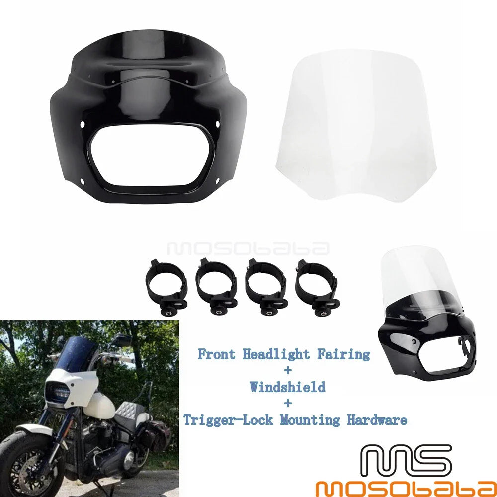 Headlight Fairing + Clear Windshield for Harley Softail Fat Bob (2018-2023)