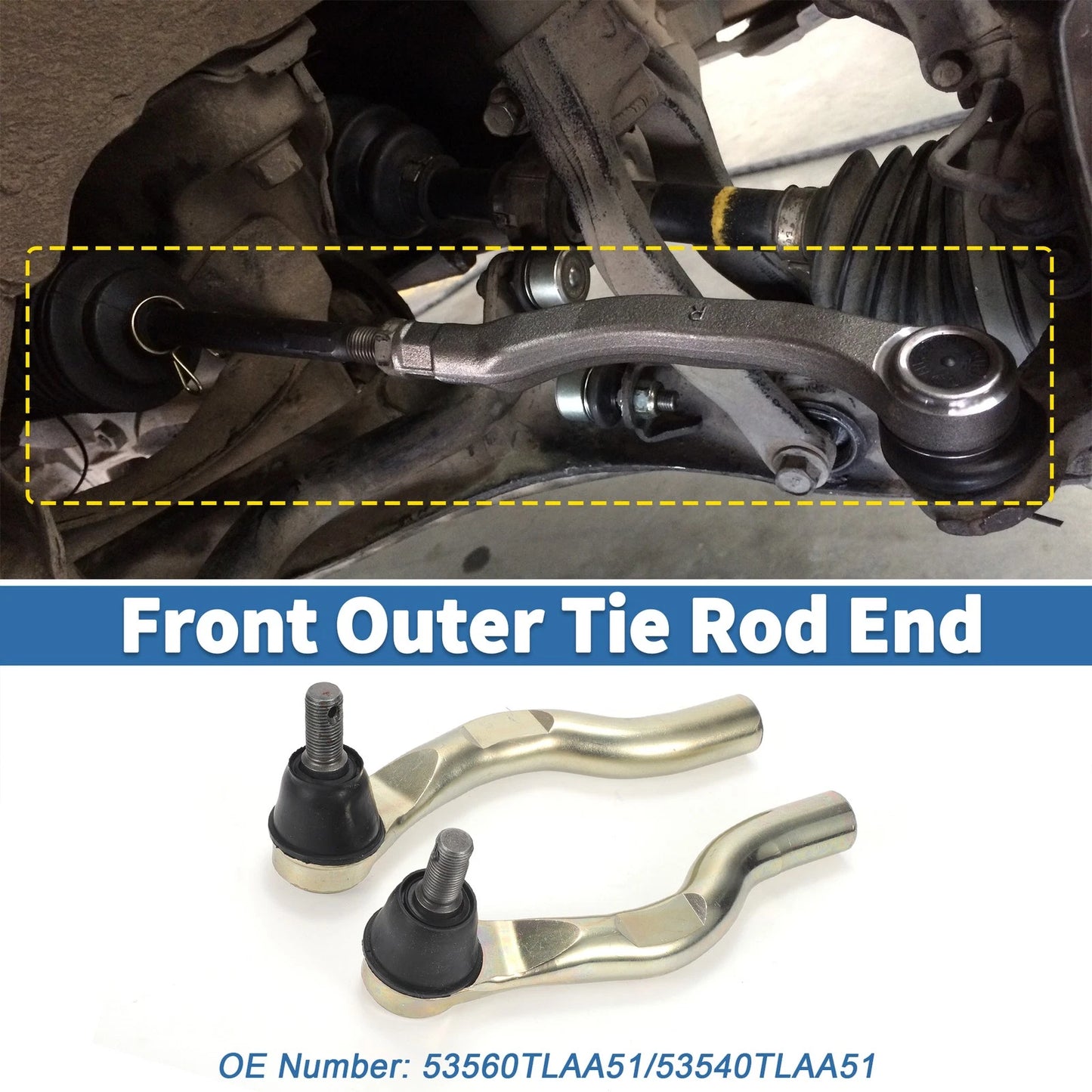 2X Front Outer Tie Rod Ends for Honda CR-V (No. 53560TLAA51/53540TLAA51)