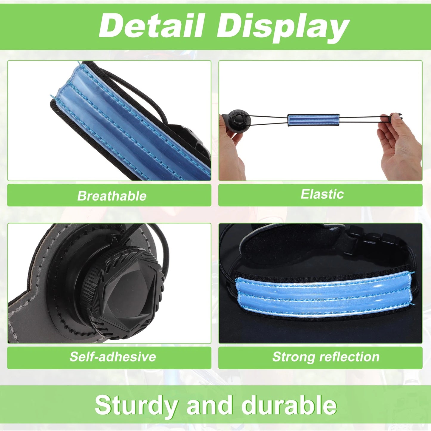 2X Reflective Bicycle Trouser Clips Adjustable Cycling Bands Light Blue