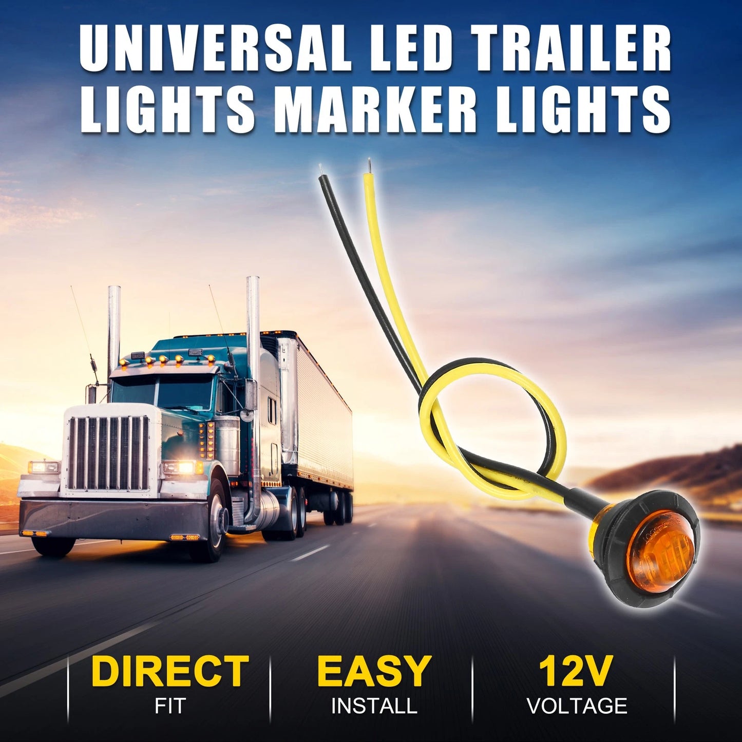 10X Universal LED Trailer Marker Lights 12V Round Waterproof Yellow