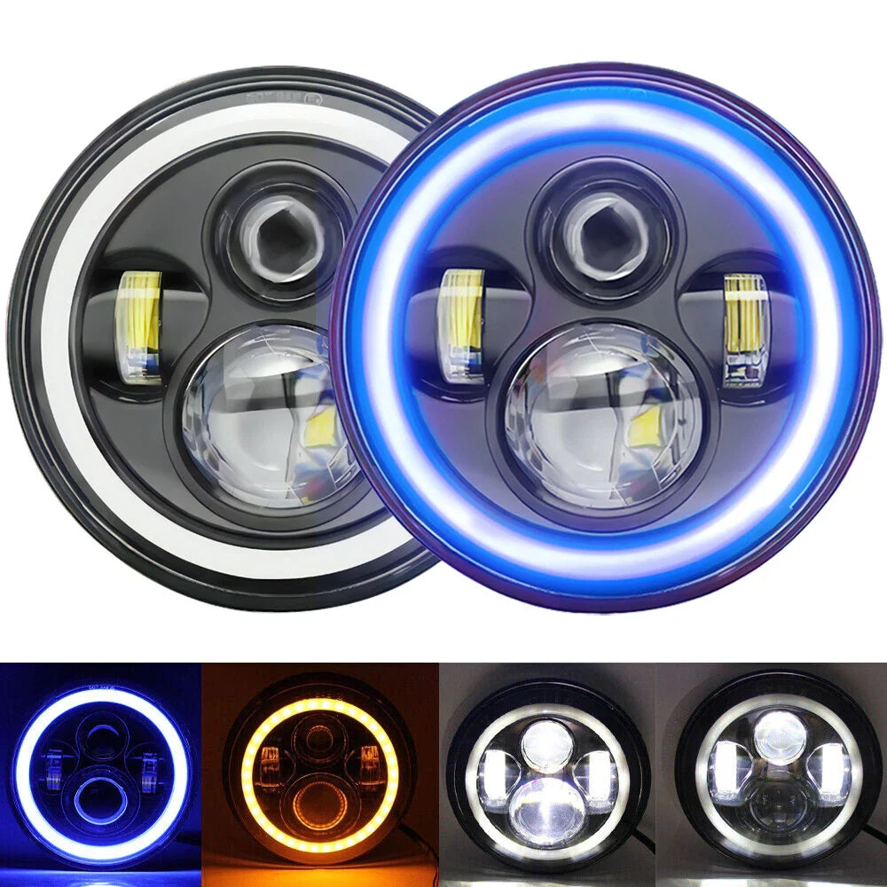 7" Tri-color LED Front Headlight Light for Jeep Wrangler Yamaha Road Star