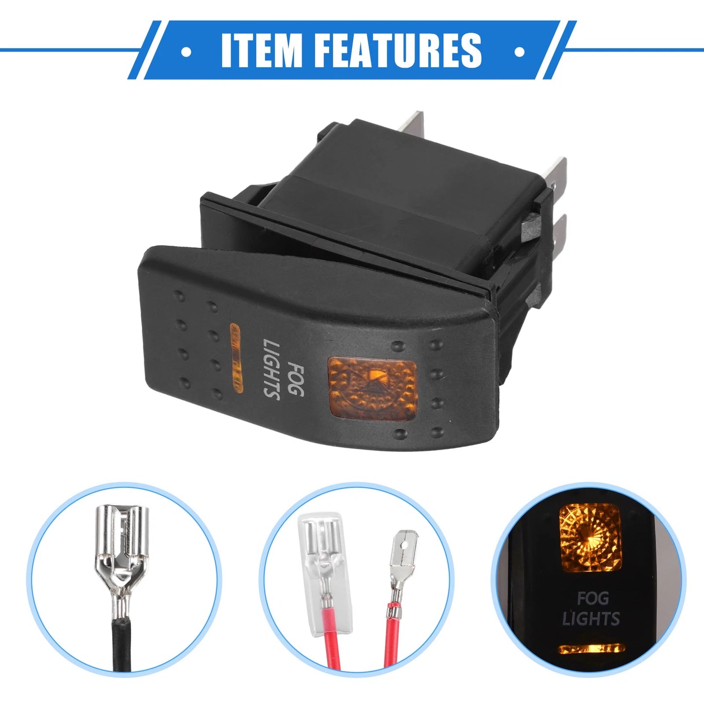 Set of 5 Pin Fog Light Rocker Switch for UTV (20A/12V, 10A/24V) Orange
