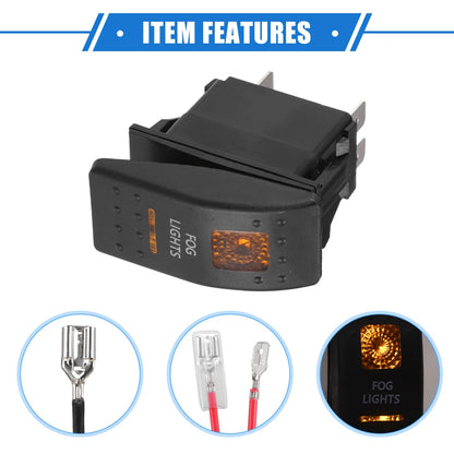 Set of 5 Pin Fog Light Rocker Switch for UTV (20A/12V, 10A/24V) Orange