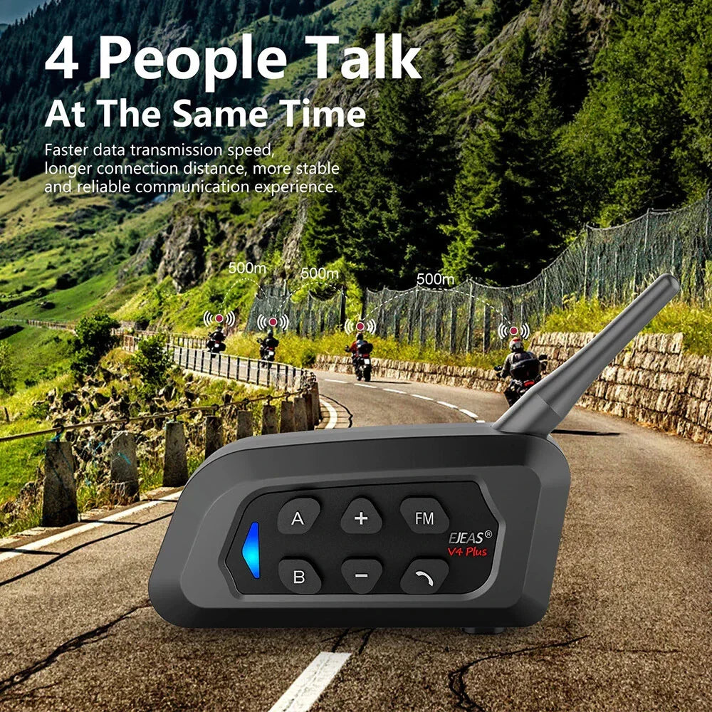 EJEAS V4 Plus Bluetooth Intercom Headset for Motorcycle - 1500M, 4 Riders