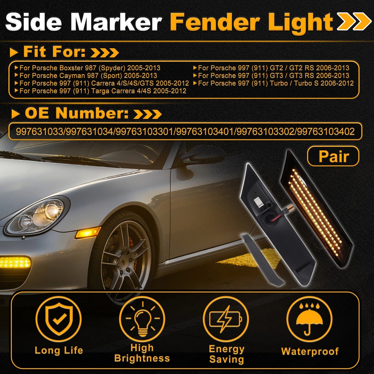 Side Marker Fender Light 997631033 for Porsche Boxster 987 (2005–2013) 1 Pair