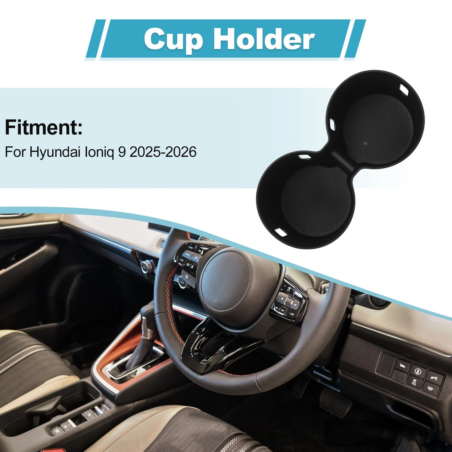 Center Console Cup Holder Organizer for Hyundai Ioniq (2025–2026) TPE Black