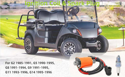 Ignition Coil & Spark Plug 2 x for Yamaha Gas Golf Cart G2/G5 (1985–1995)