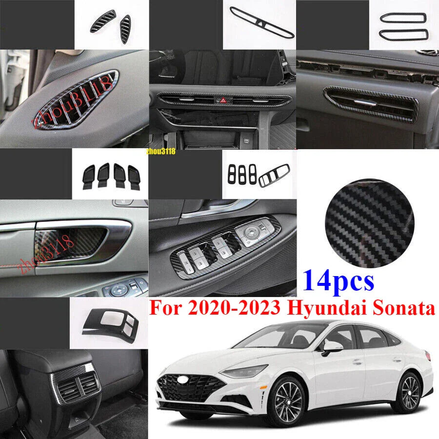Carbon Fiber ABS Interior Cover Trim Decor 14x for Hyundai Sonata (2020–2023)