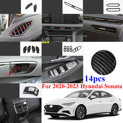 Carbon Fiber ABS Interior Cover Trim Decor 14x for Hyundai Sonata (2020–2023)