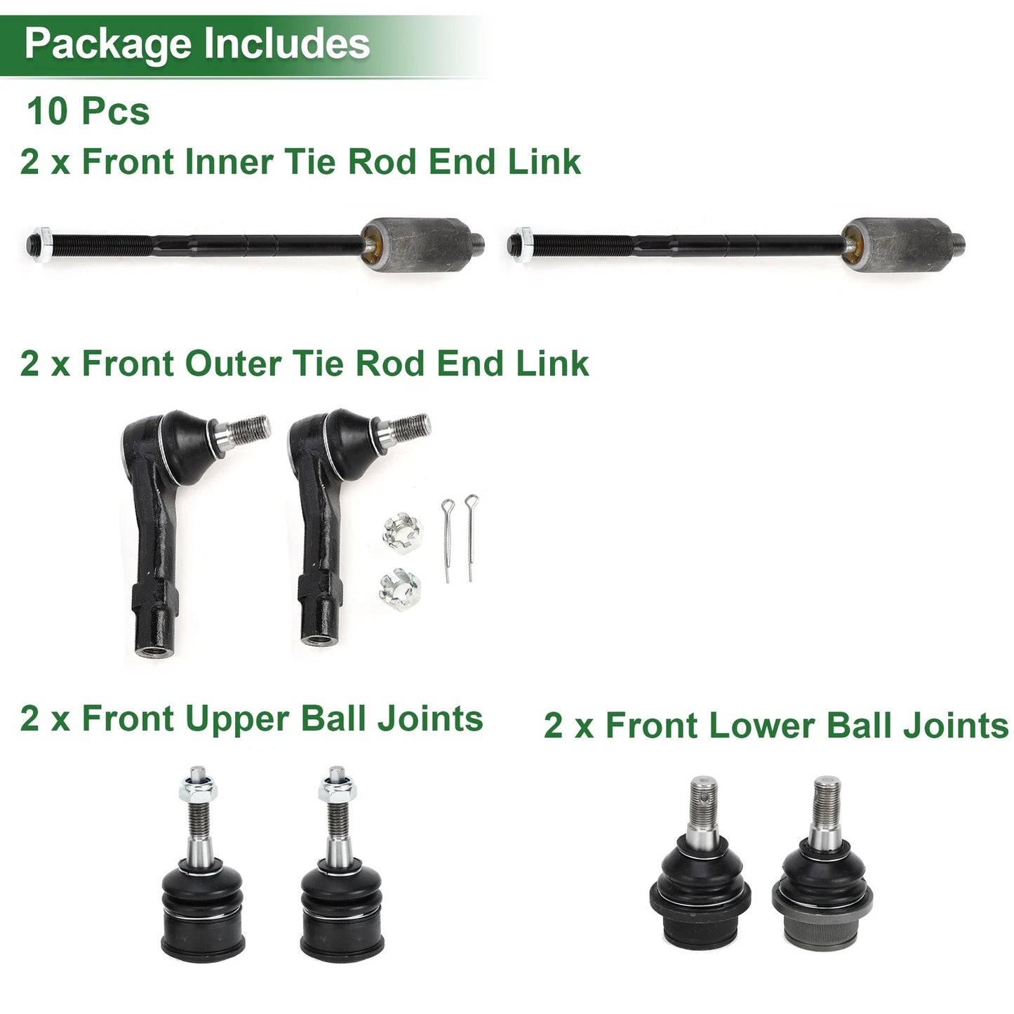 8pcs Front Suspension Kit Inner Outer Tie Rod End Ball Joint for Ford Explorer (2011–2021)