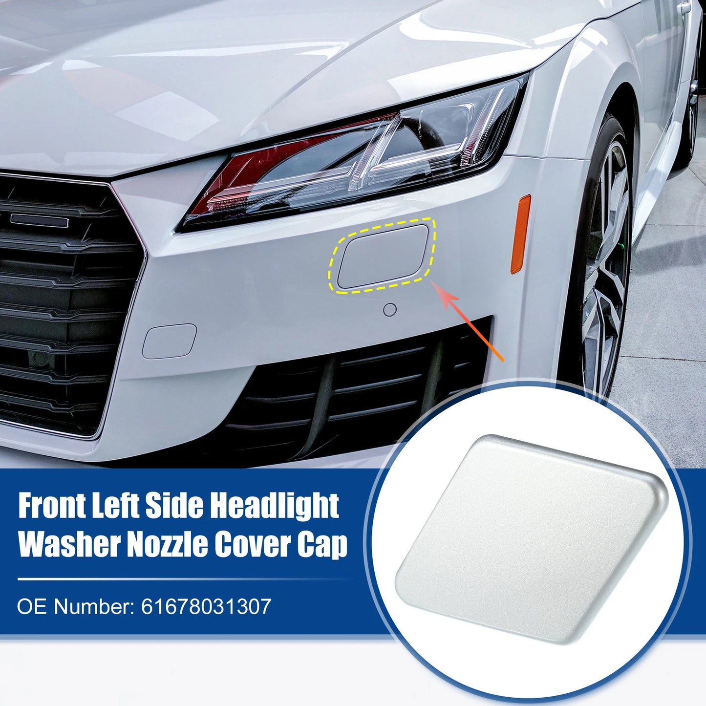 Left Front Headlight Washer Nozzle Cover for BMW 335i (2007–2013) No. 61678031307 Silver Tone