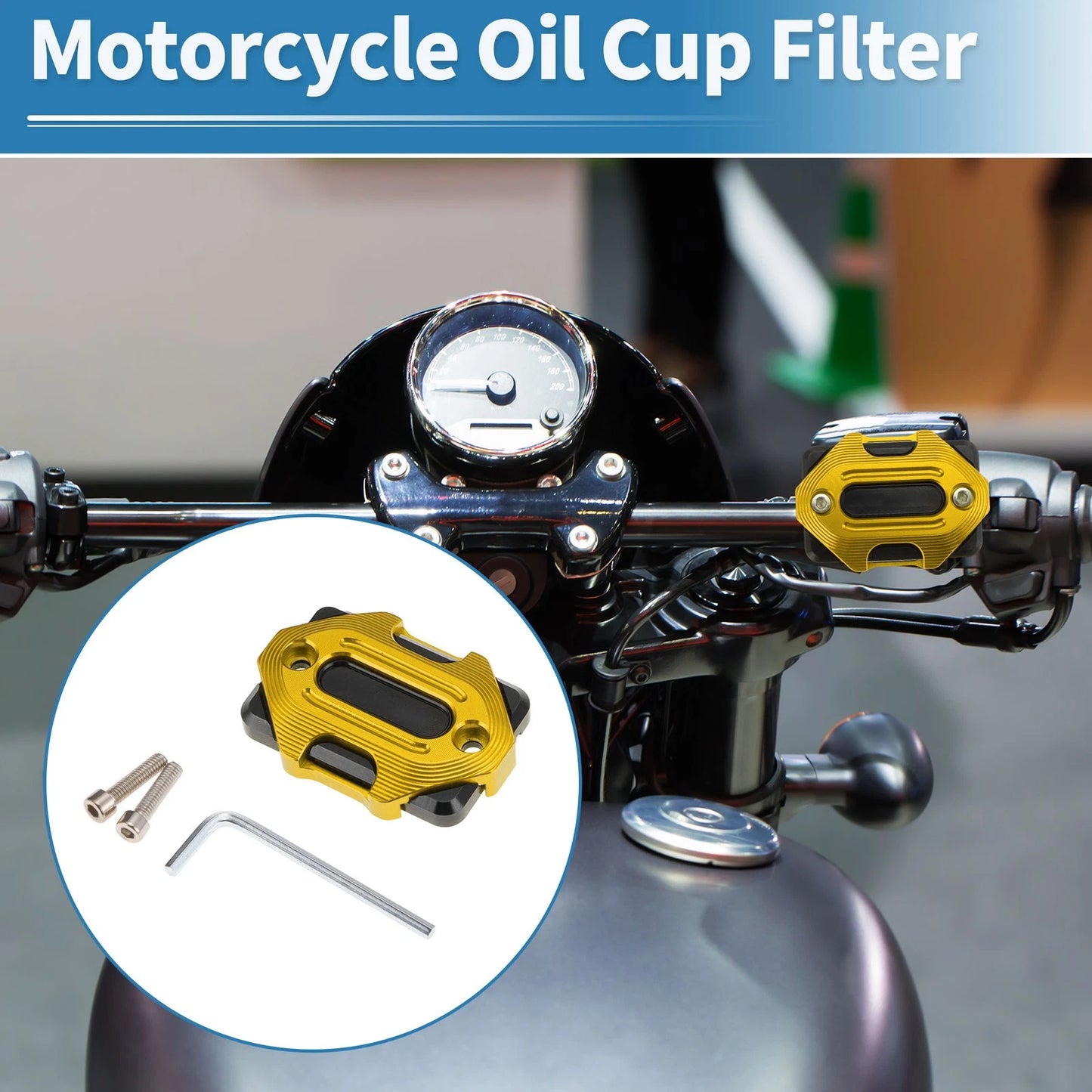 Set of 1 Oil Cup Filter for Motorcycle (Aluminum Alloy, Gold Tone)