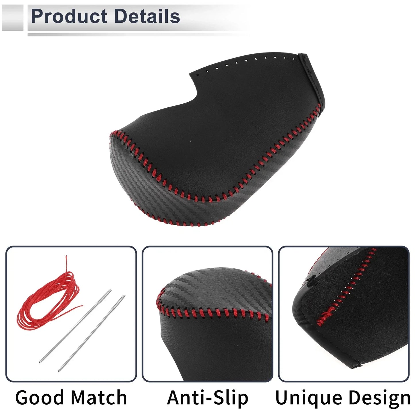 Gear Shift Knob Cover for Honda Civic 2012-2014 Black Carbon Fiber Red