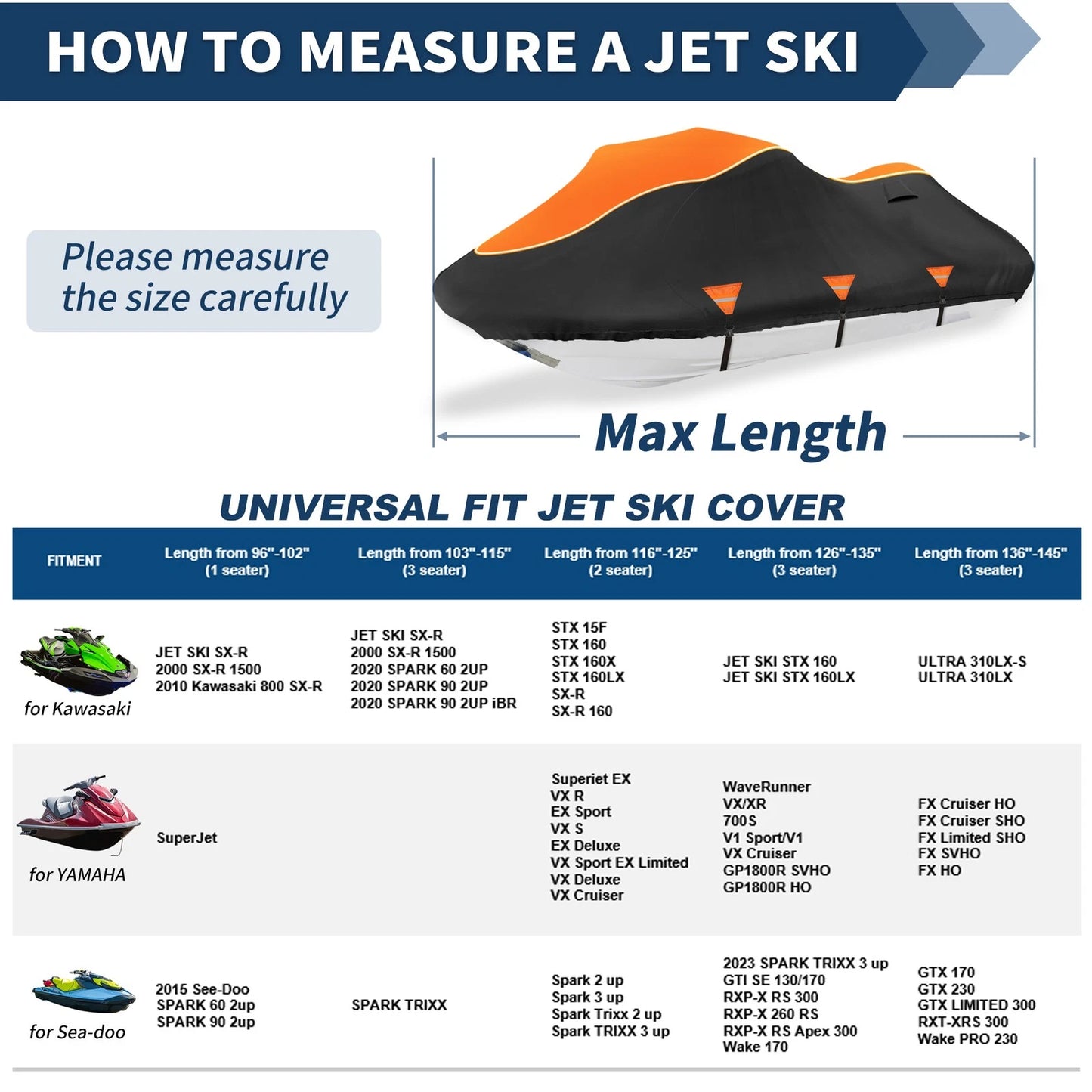 PWC Cover for Kawasaki Jet Ski (103"-115", Waterproof)