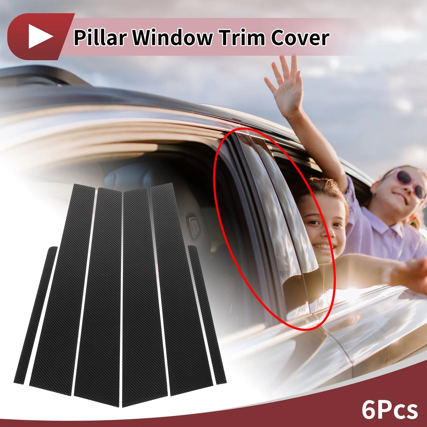 6 Pcs Door Pillar Window Trim for KIA Rio (2006–2011) Black Carbon Fiber
