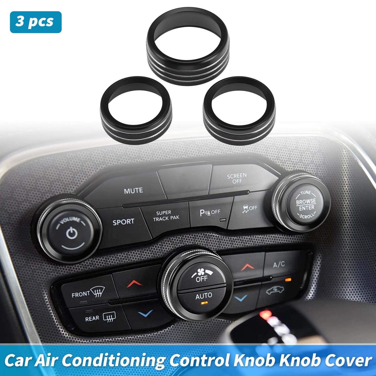 3X Control Switch Knob Button Cover Trim Ring for Dodge Charger (2011–2023)