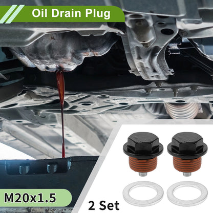 Set of 2 M20x1.5 Aluminum Oil Drain Plug with Gasket for Car Motorcycle