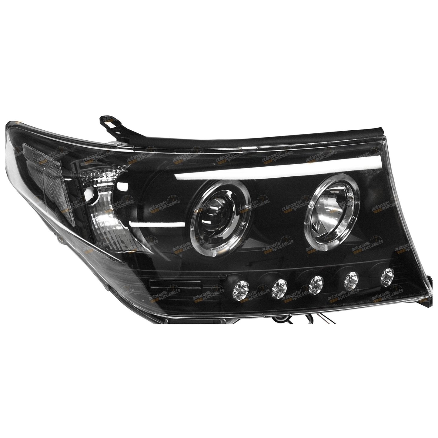 2 Headlights for Toyota Landcruiser 200 Series (2007–2015) Angel Eye Projector Black