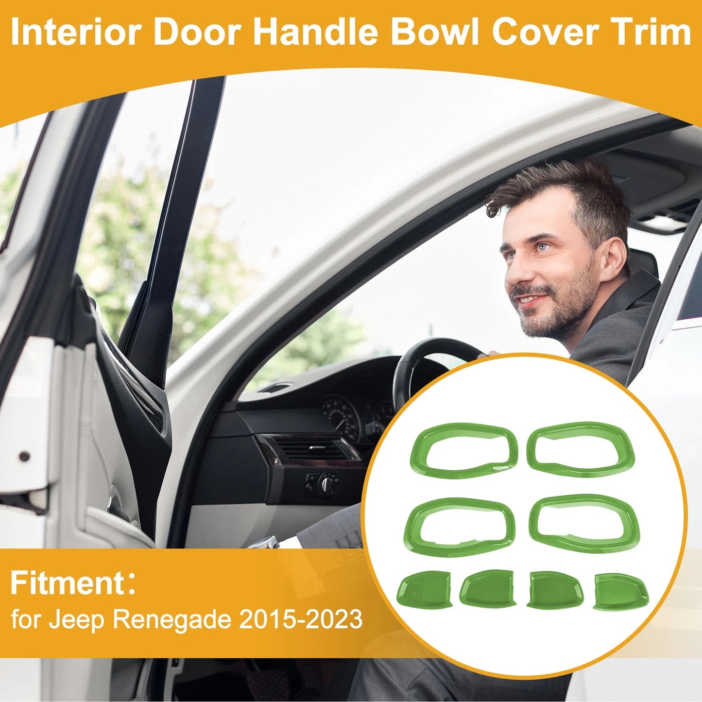 Set of 4 Interior Door Handle Bowl Cover Trim for Jeep Renegade (2015–2023) Green ABS
