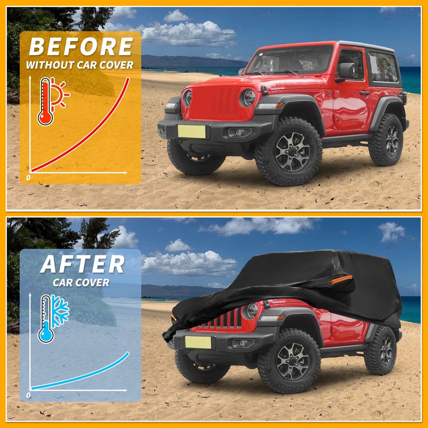 Car Cover Waterproof All Weather for Jeep Wrangler 2DR (190T-PU)