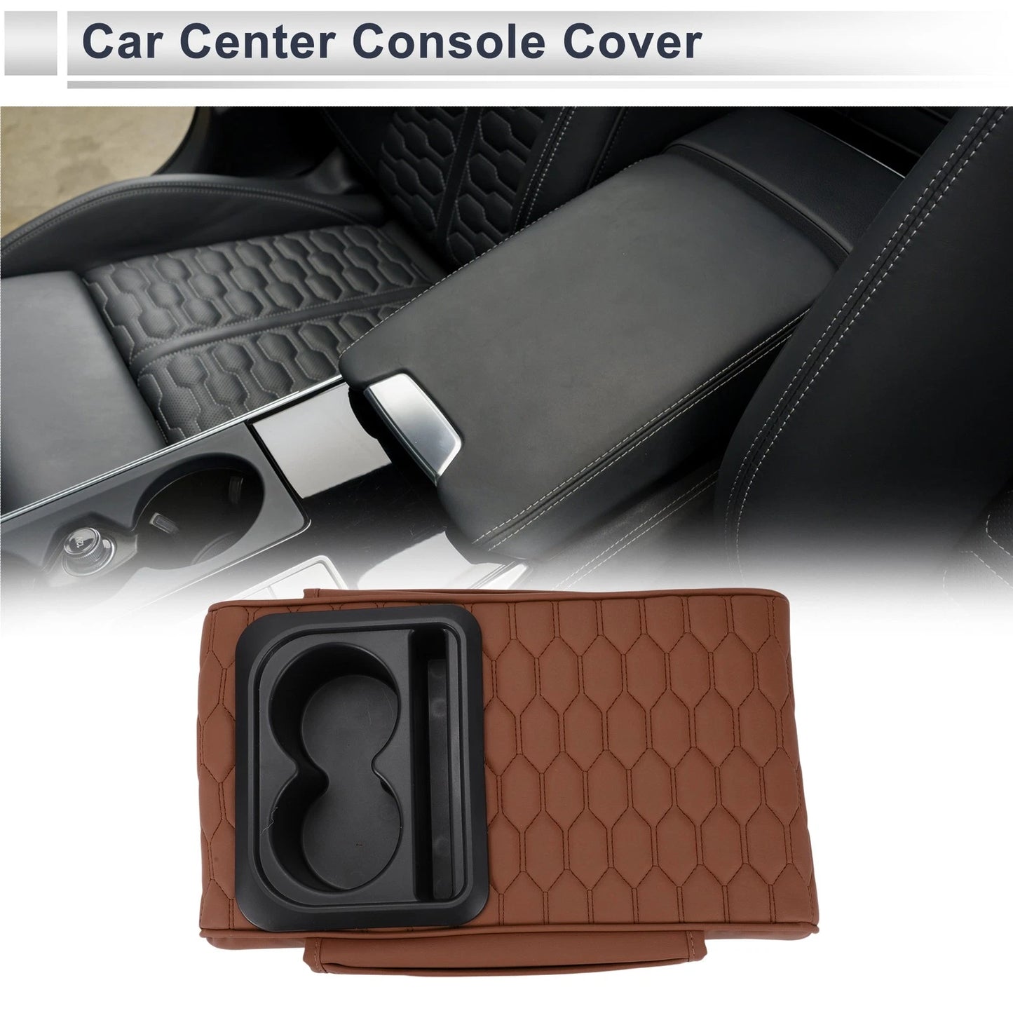 Center Console Cover for Car (13.39"x9.06"x2.36", Light Brown/Black)