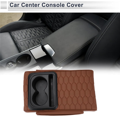 Center Console Cover for Car (13.39"x9.06"x2.36", Light Brown/Black)