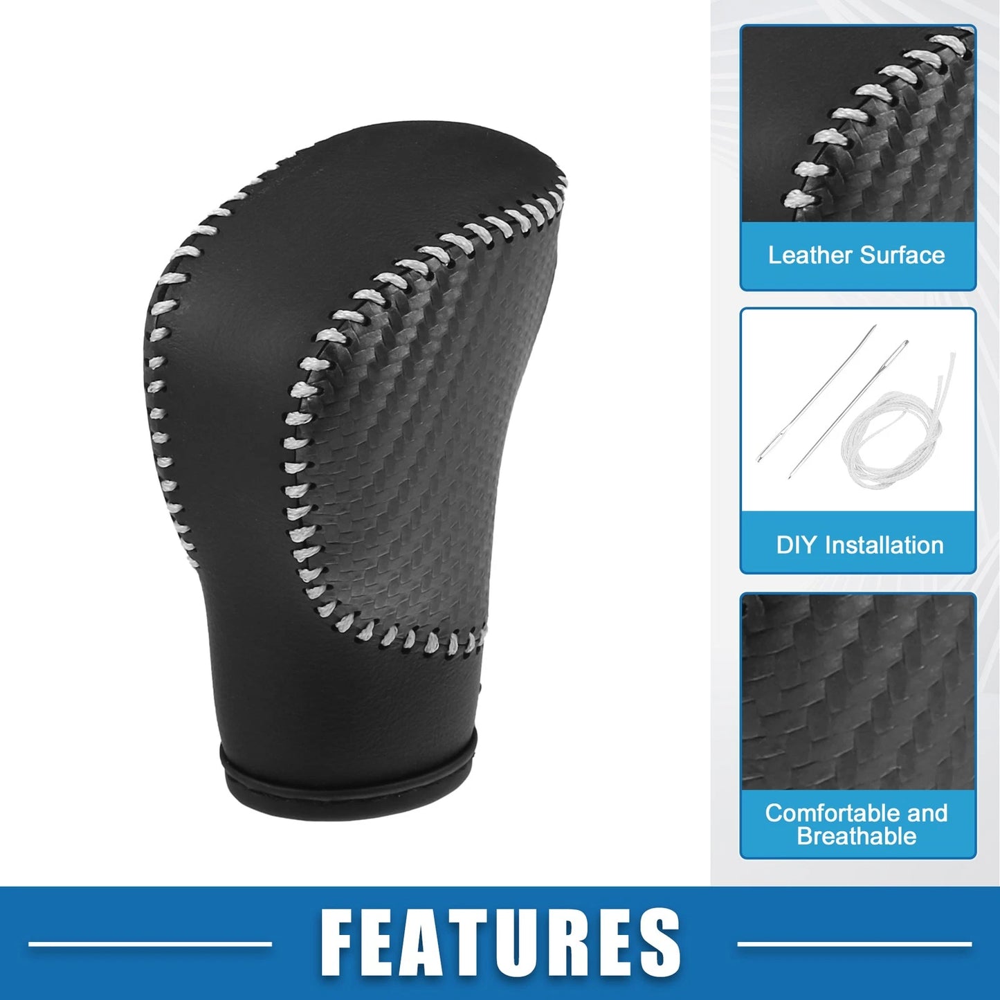 Gear Shifting Knob Cover Trim for Honda (Carbon Fiber, Black, Gray Stitches)