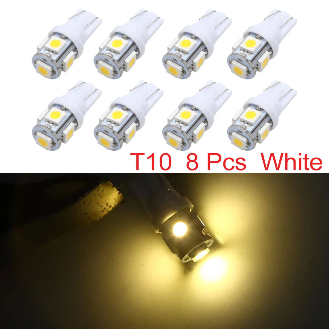 8Pcs T10 Warm White 5050 LED Bulbs for Car Interior (W5W 168 194)
