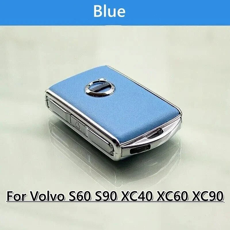 Blue Leather Key Remote Case Fob Shell Cover for Volvo S60 XC60 XC90