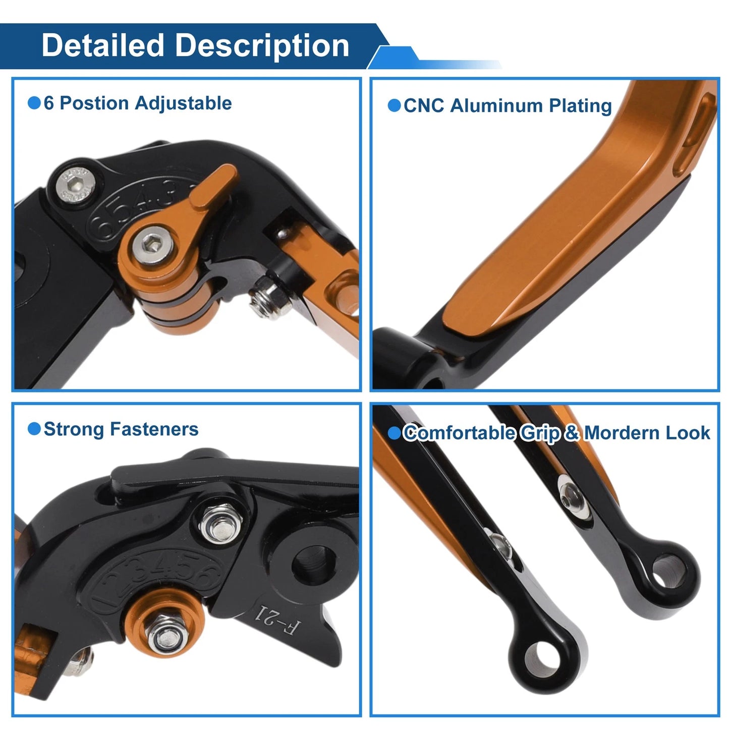 Adjustable Brake Clutch Levers for Kawasaki Versys 650 (2006–2023) - Black Orange