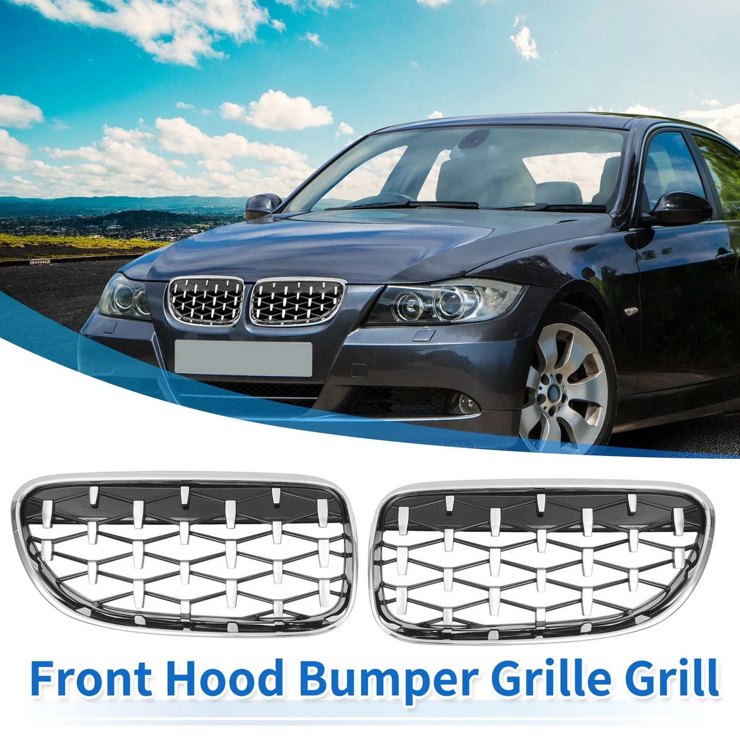 Front Hood Bumper Grille Grill 1 Pair for BMW 335is 328i xDrive (2010 - 2013)