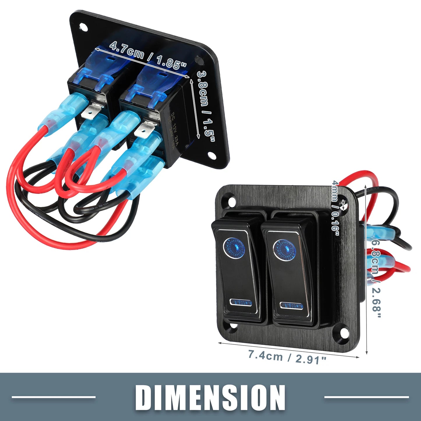 2 Gang Rocker Switch Panel with Blue LED Light for Car