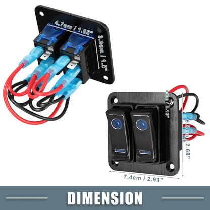 2 Gang Rocker Switch Panel with Blue LED Light for Car
