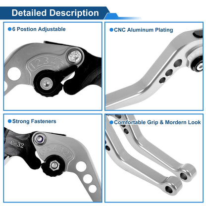 Set of 2 Short Brake Clutch Levers for Yamaha YZF-R25 (2014–2015) Silver Tone
