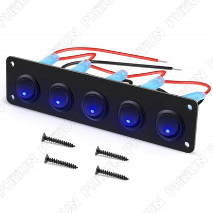 5 Gang On-off Toggle Rocker Switch Panel 12V for Car Boat Marine RV Truck Blue